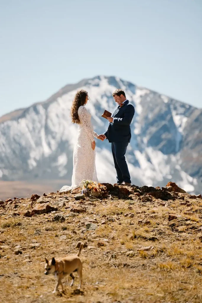 Elopement day vows on a mountain top in Colorado