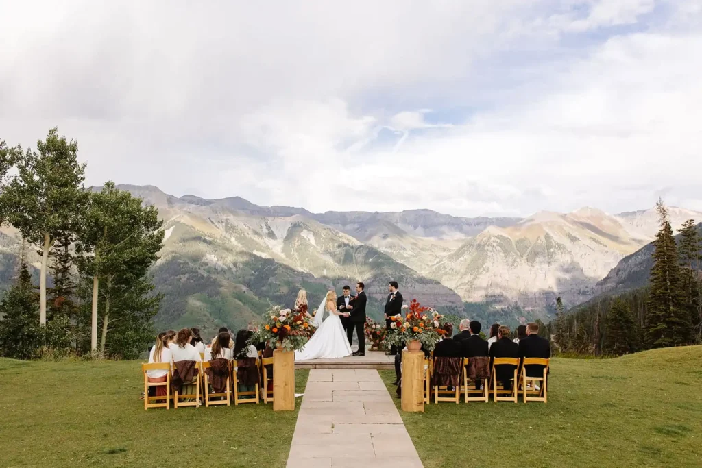 Wedding inspiration if you're planning a Colorado wedding. Mountain top ceremony views, intimate Colorado wedding venue, destination wedding photographer in Telluride