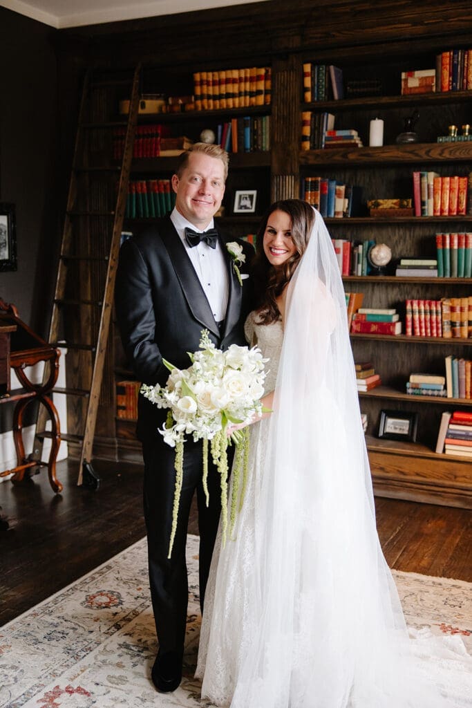 Manor house wedding photographer captures editorial style couples portraits at winter wedding near Denver Colorado